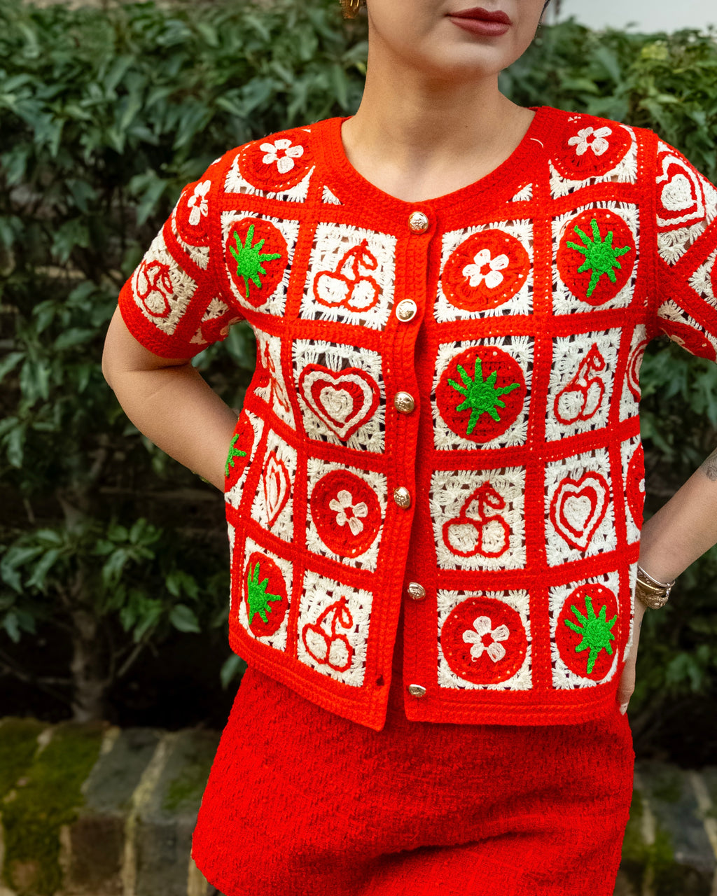 Cerise - Patchwork Fruit Crochet Cardigan