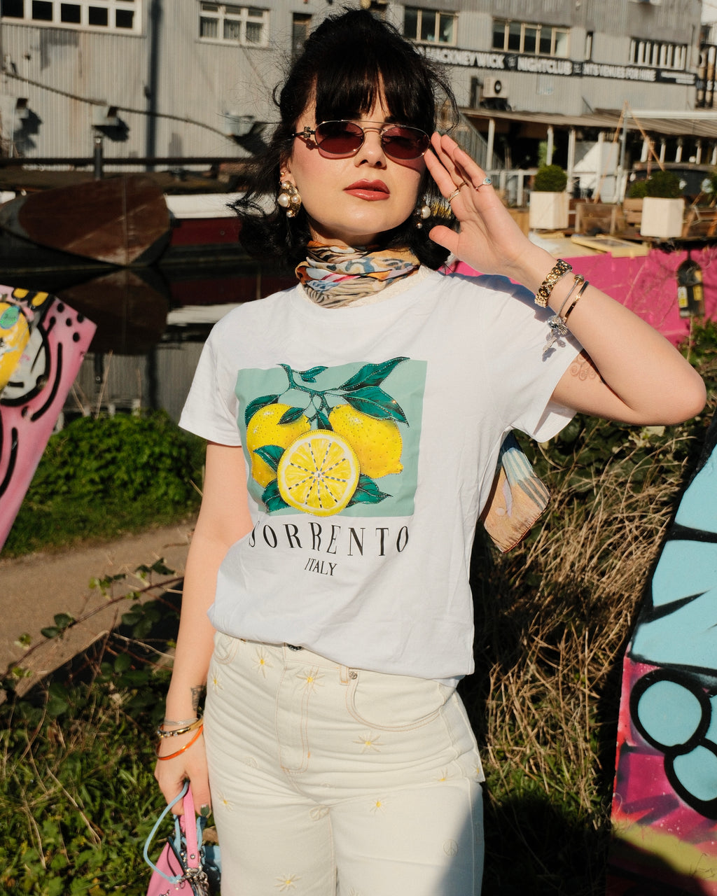 Sorrento - Embellished Sorrento Lemon Print T-Shirt