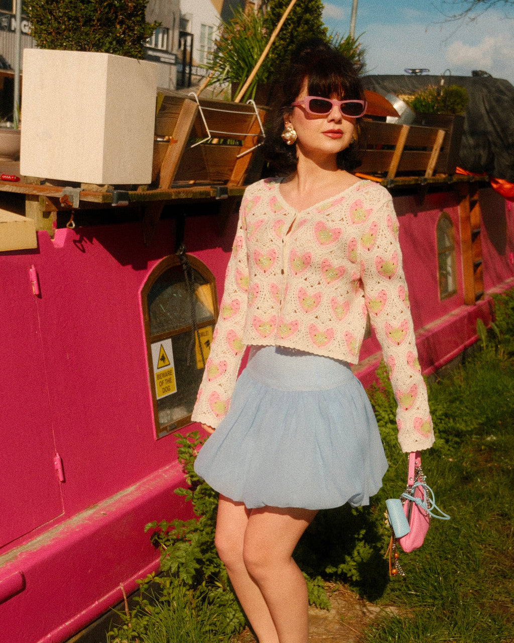 Grazia - Beaded Heart Pattern Crochet Cardigan