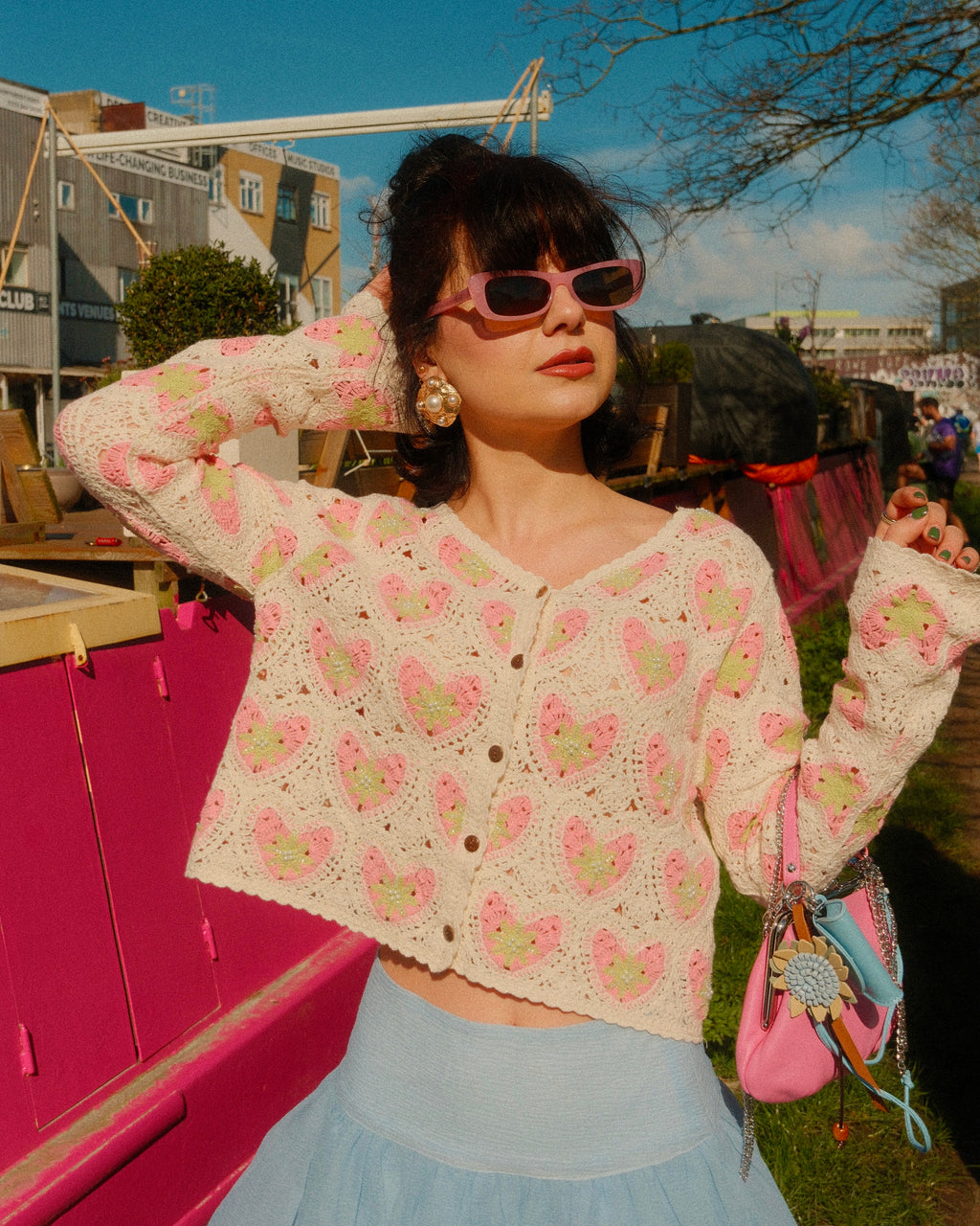 Grazia - Beaded Heart Pattern Crochet Cardigan