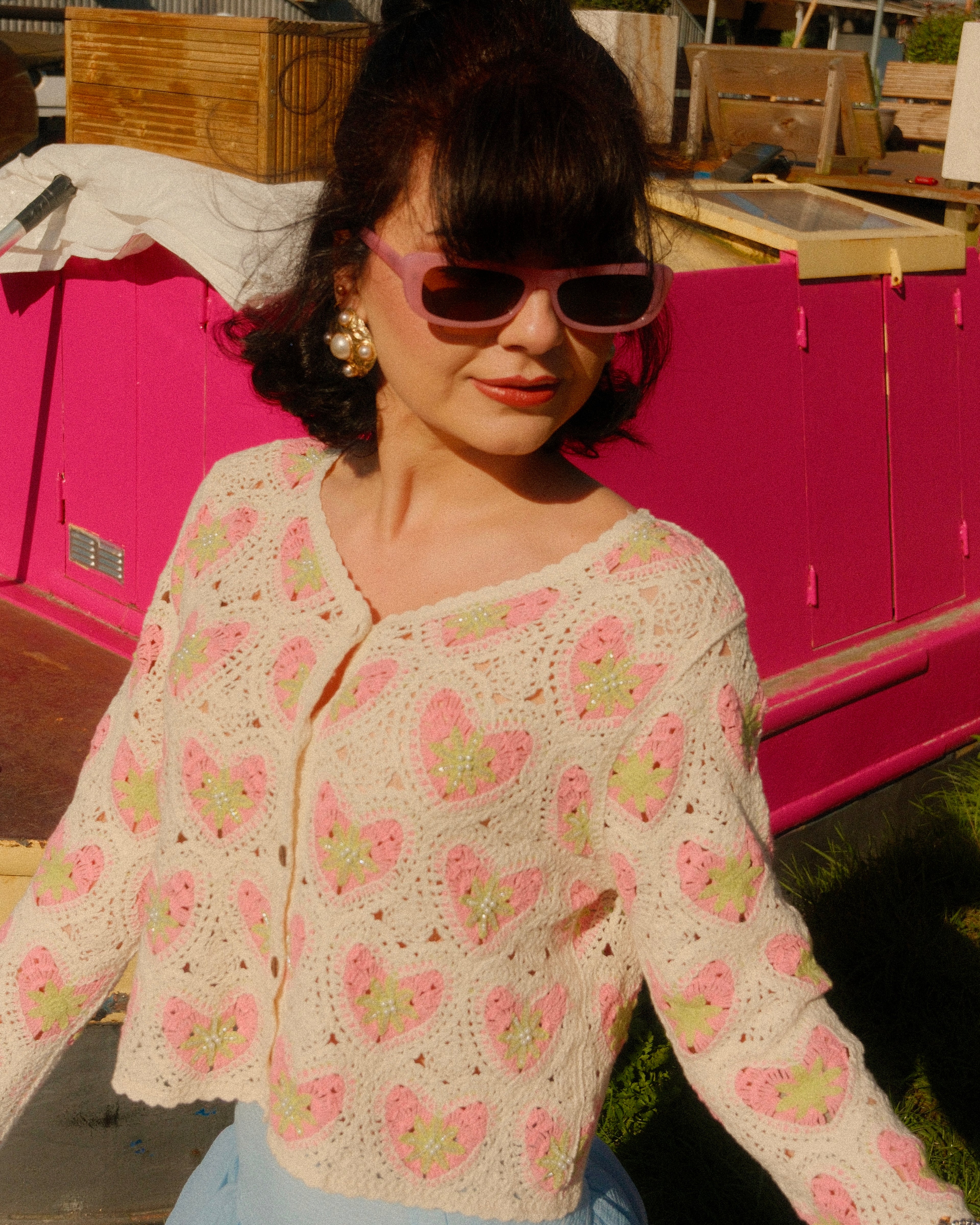 Grazia - Beaded Heart Pattern Crochet Cardigan