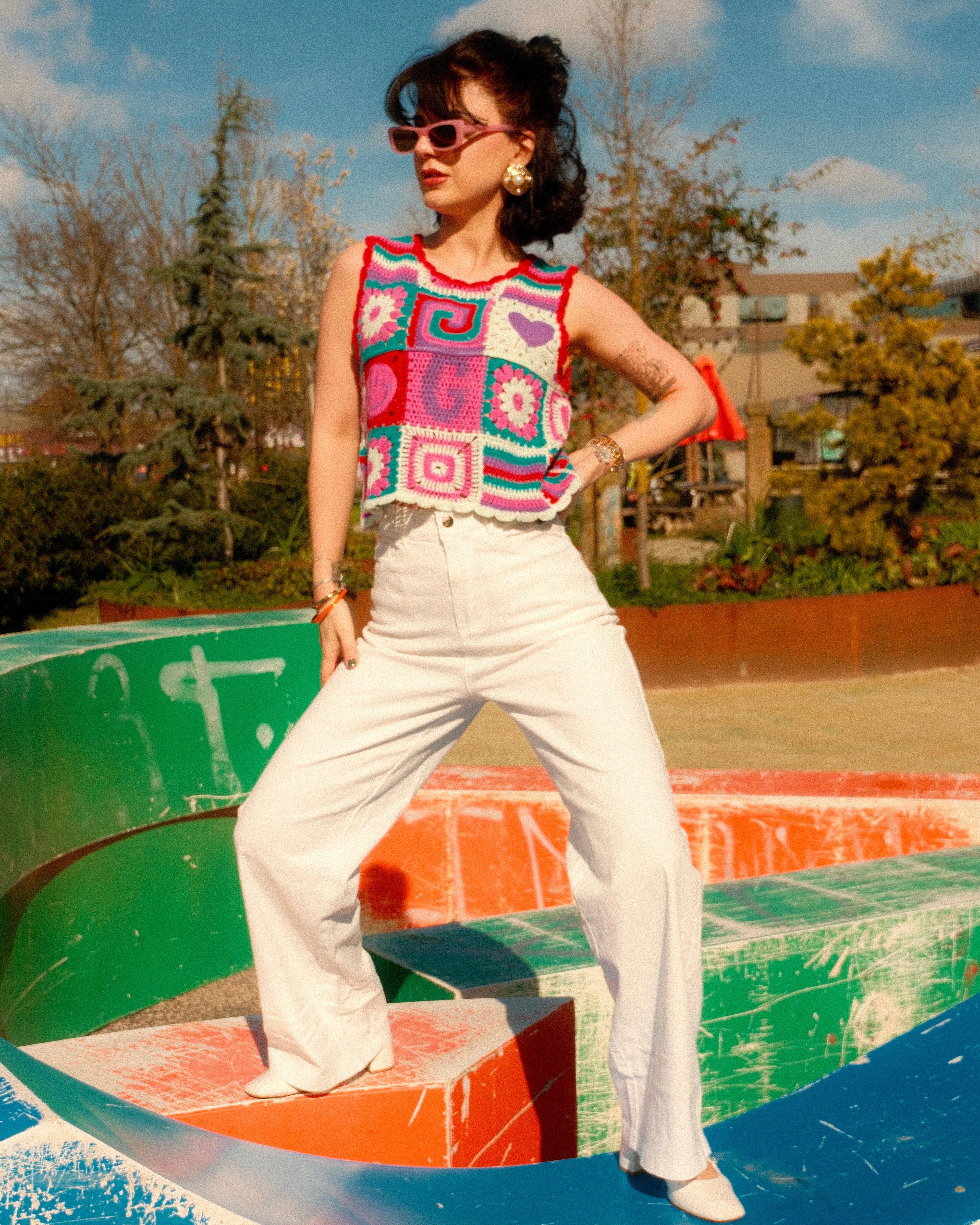 Cristina - Plain Wide Leg Jean Trousers