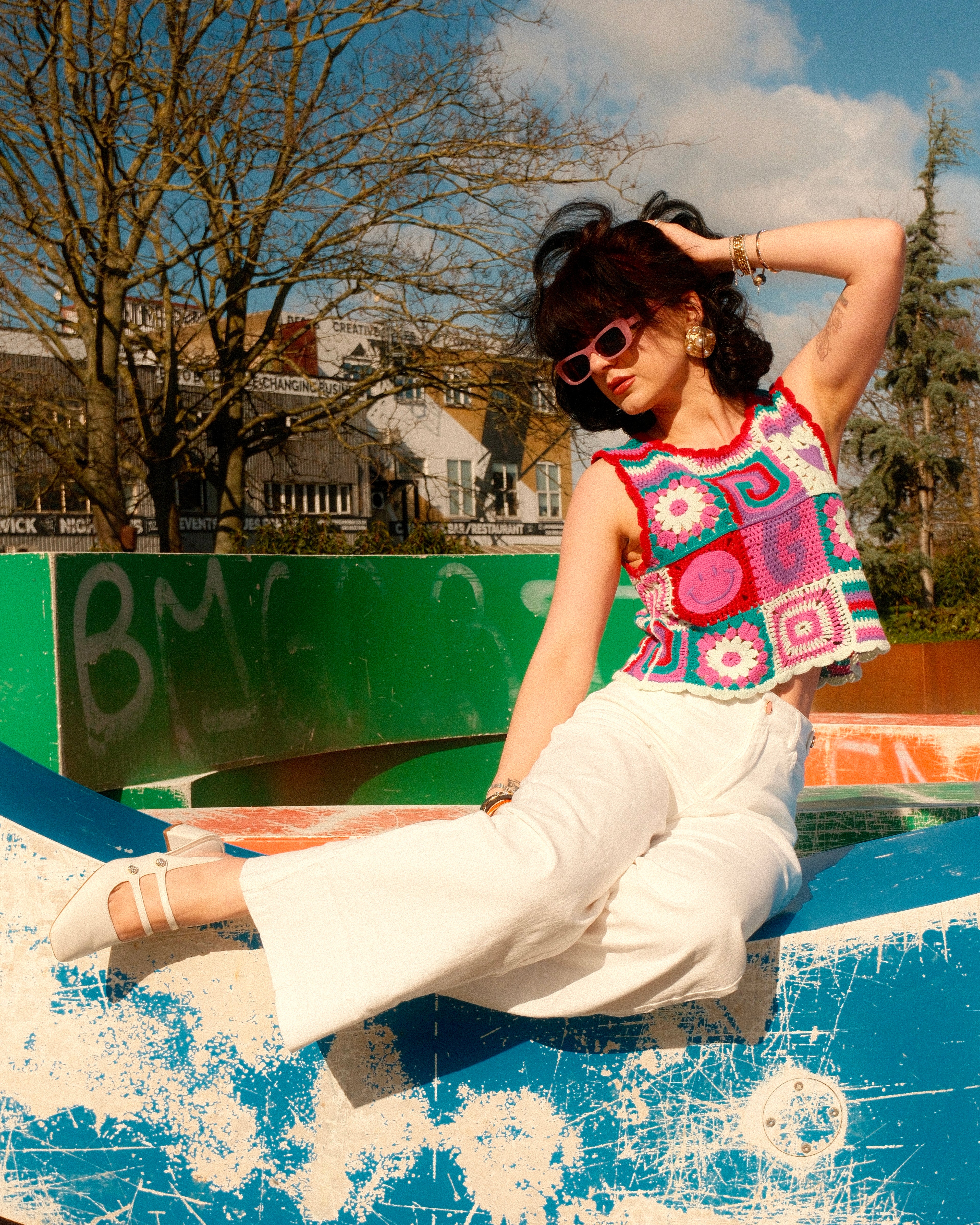 Cristina - Plain Wide Leg Jean Trousers