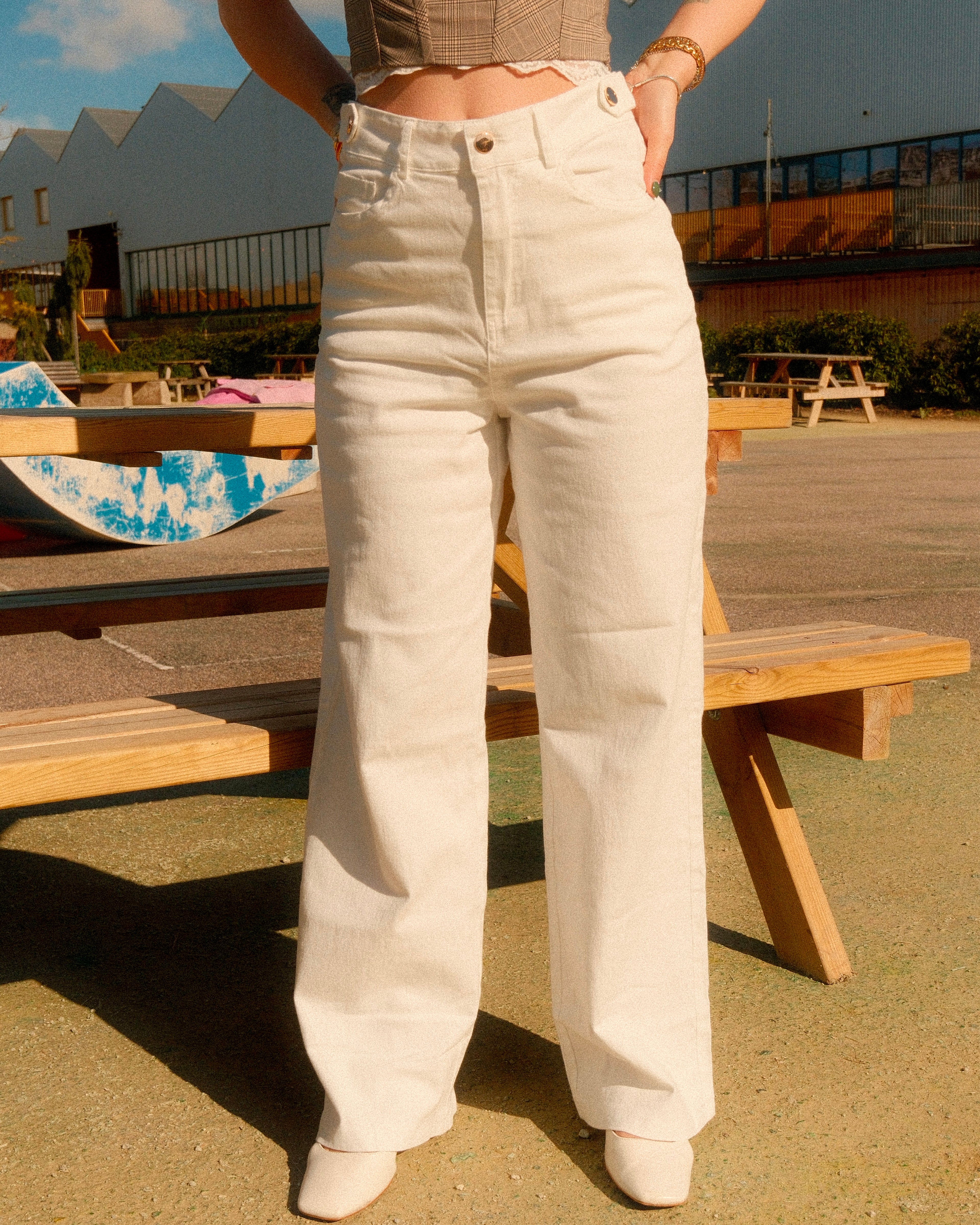 Cristina - Plain Wide Leg Jean Trousers