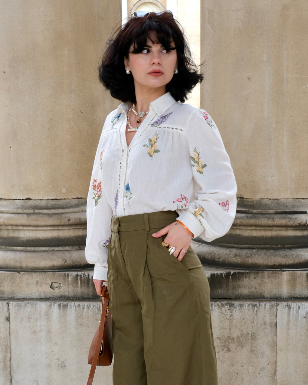 Carolina - Floral Embroidery Button Up Shirt