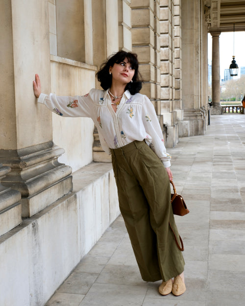 Carolina - Floral Embroidery Button Up Shirt