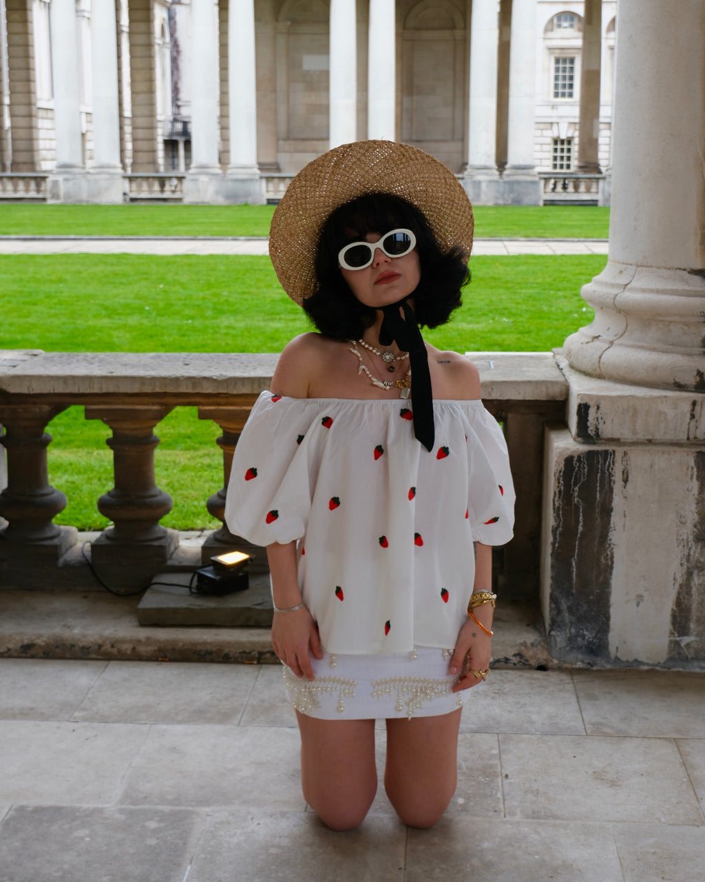 Fragola - Strawberry Embroidery Off the Shoulder Top