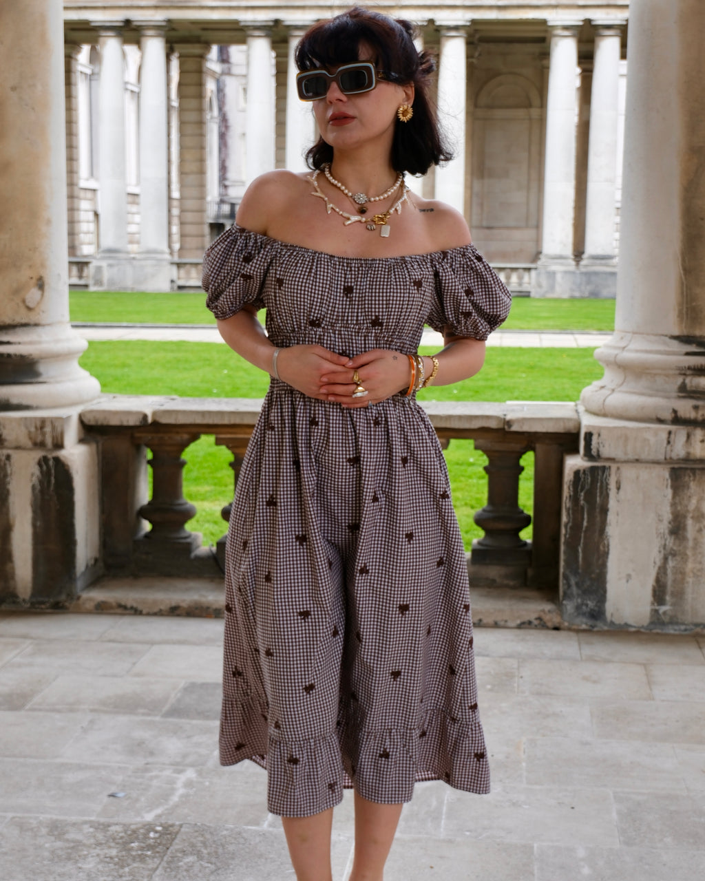 Chiara - Floral Embroidered Gingham Milkmaid Dress