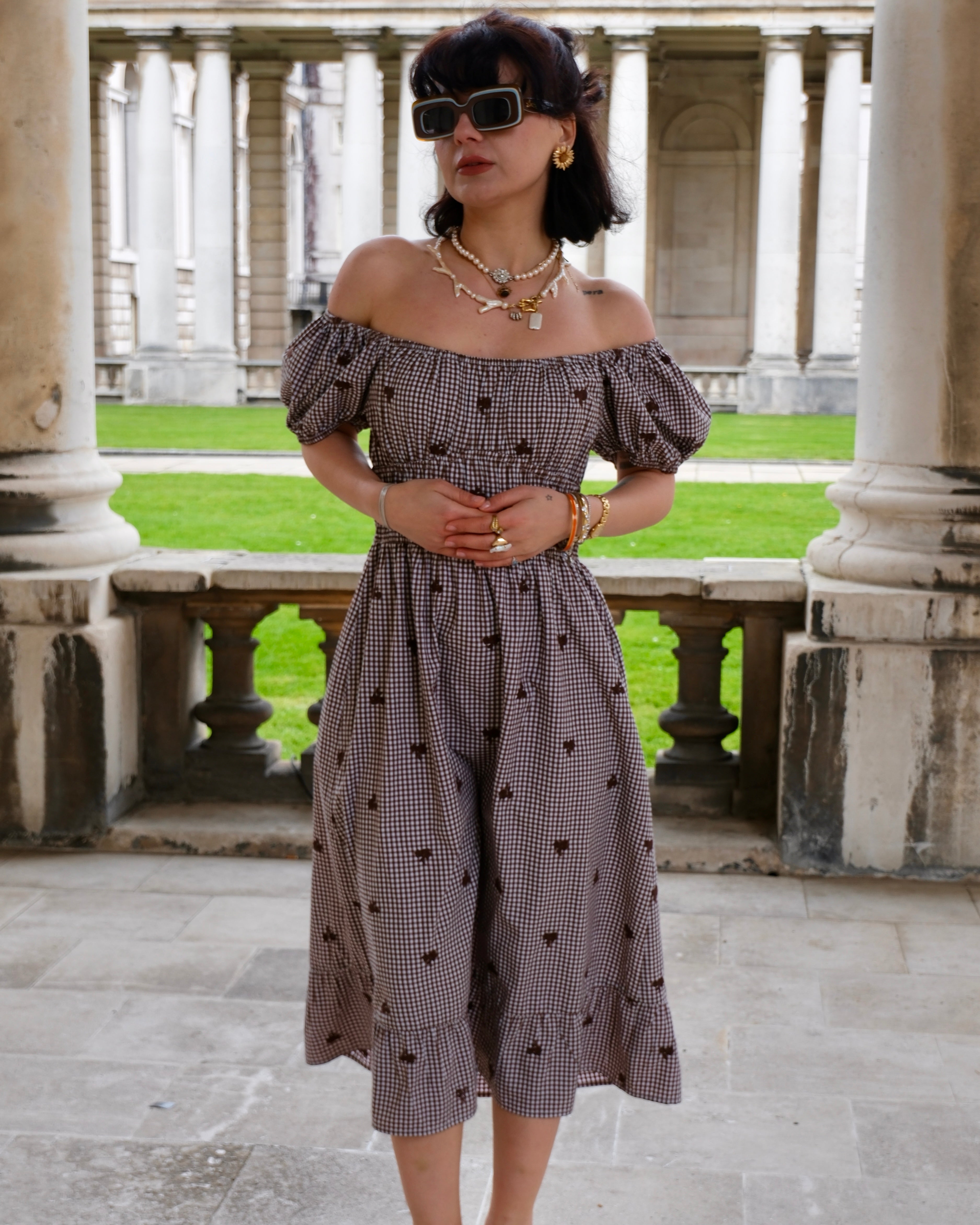 Chiara - Floral Embroidered Gingham Milkmaid Dress