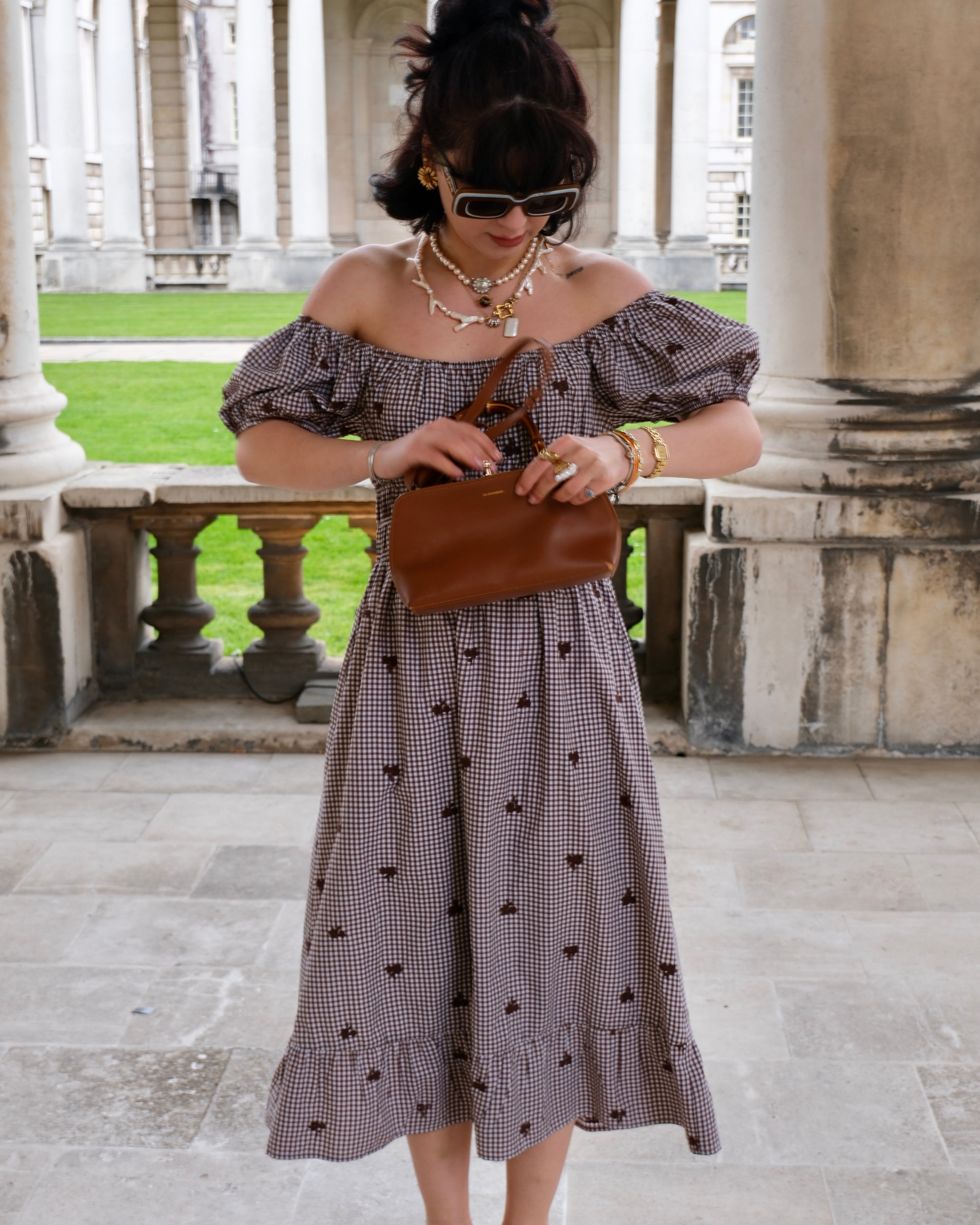 Chiara - Floral Embroidered Gingham Milkmaid Dress