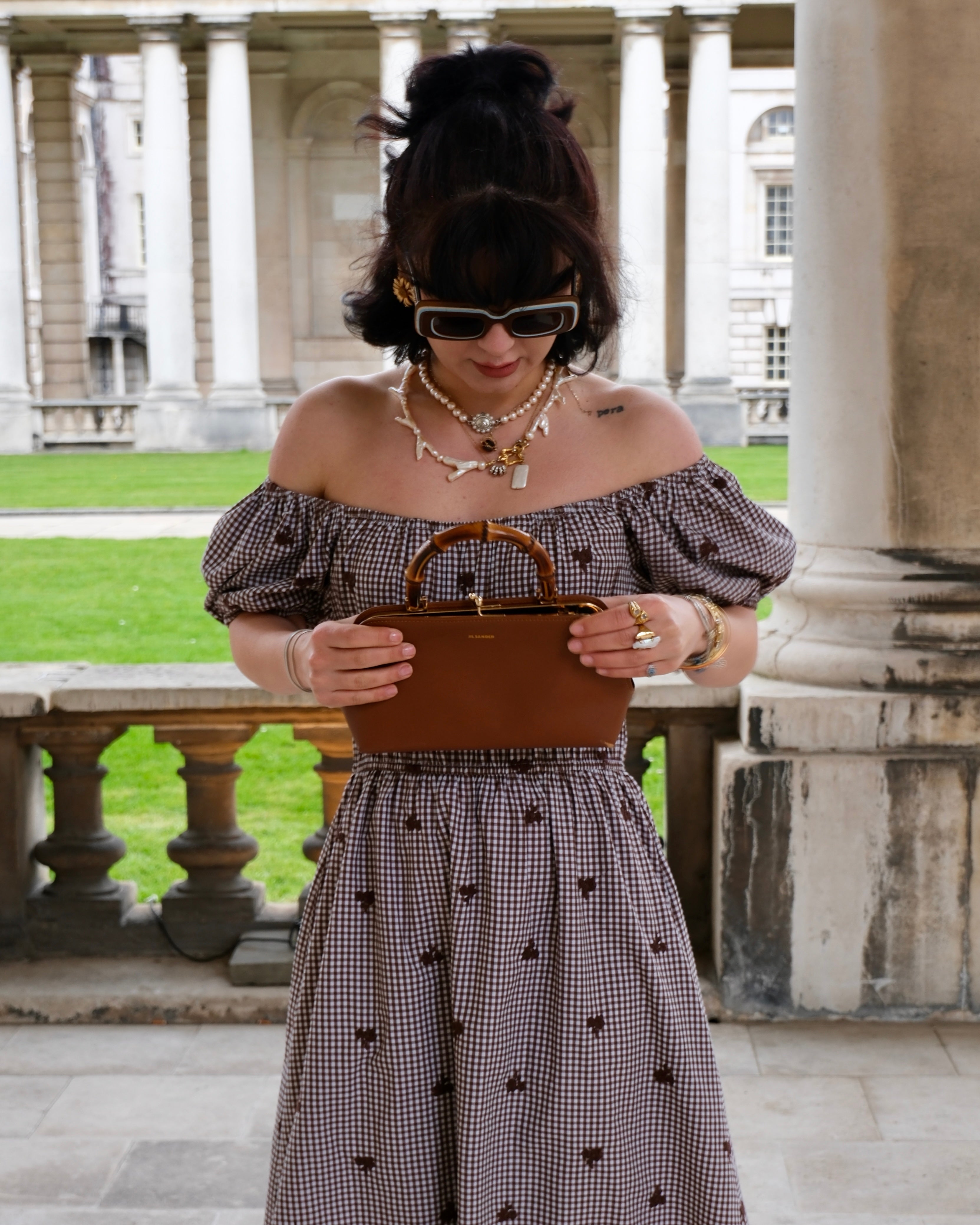 Chiara - Floral Embroidered Gingham Milkmaid Dress