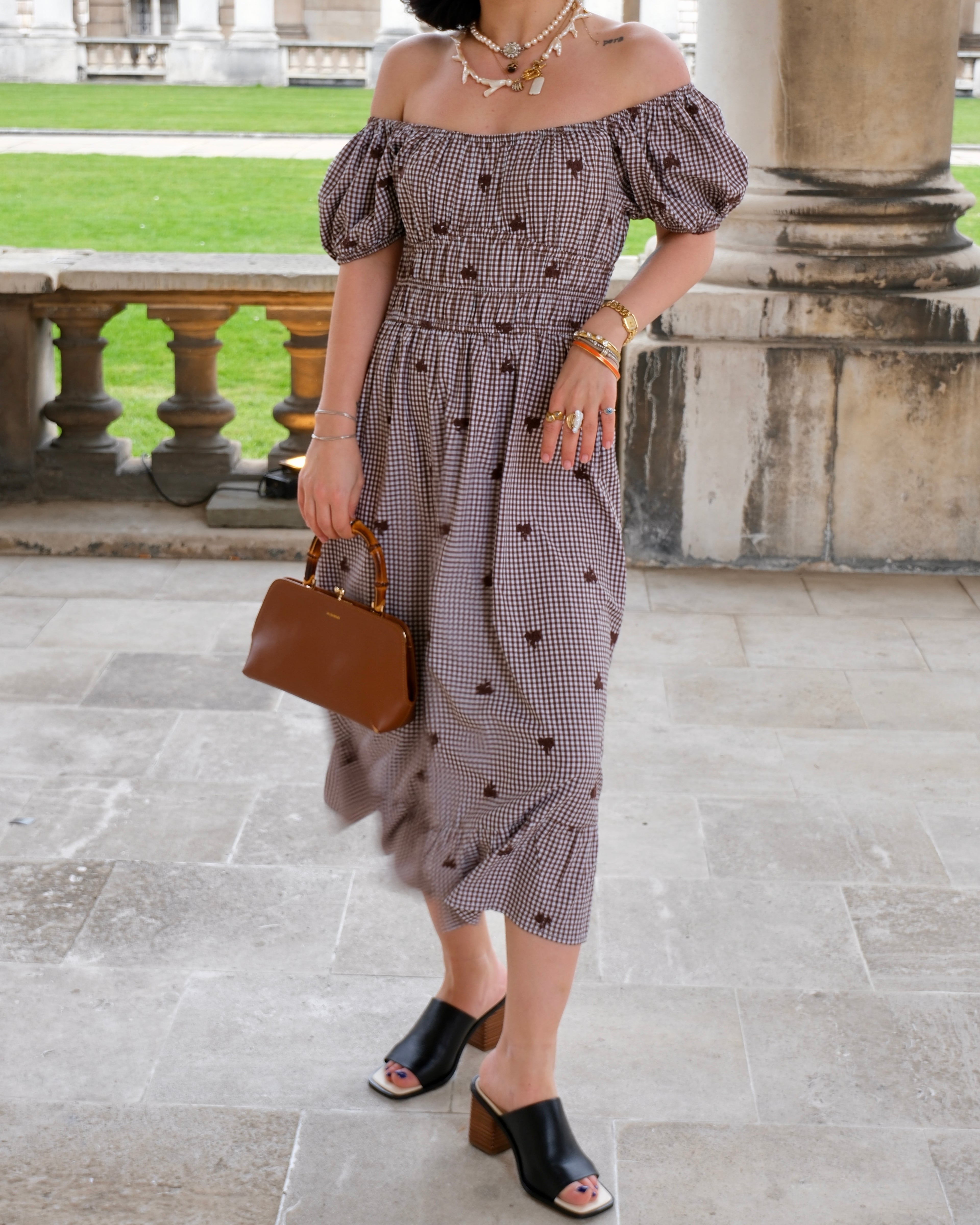 Chiara - Floral Embroidered Gingham Milkmaid Dress