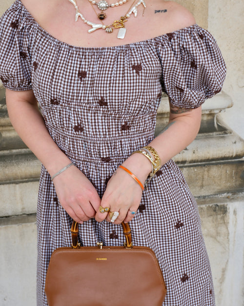 Chiara - Floral Embroidered Gingham Milkmaid Dress