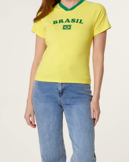 Brazil Jersey  T-shirt with Diamante Details