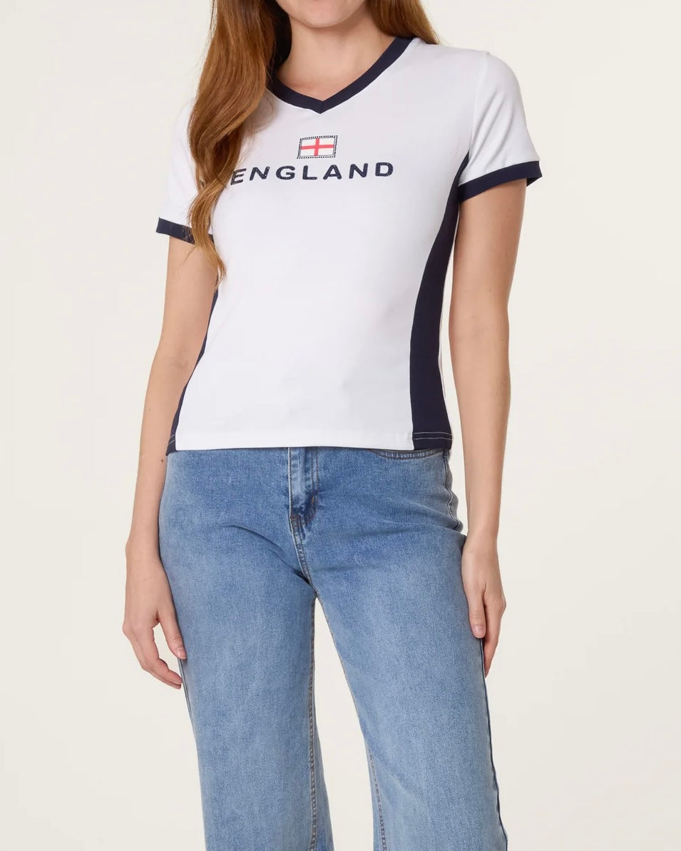 England Jersey T-shirt with Diamante Details